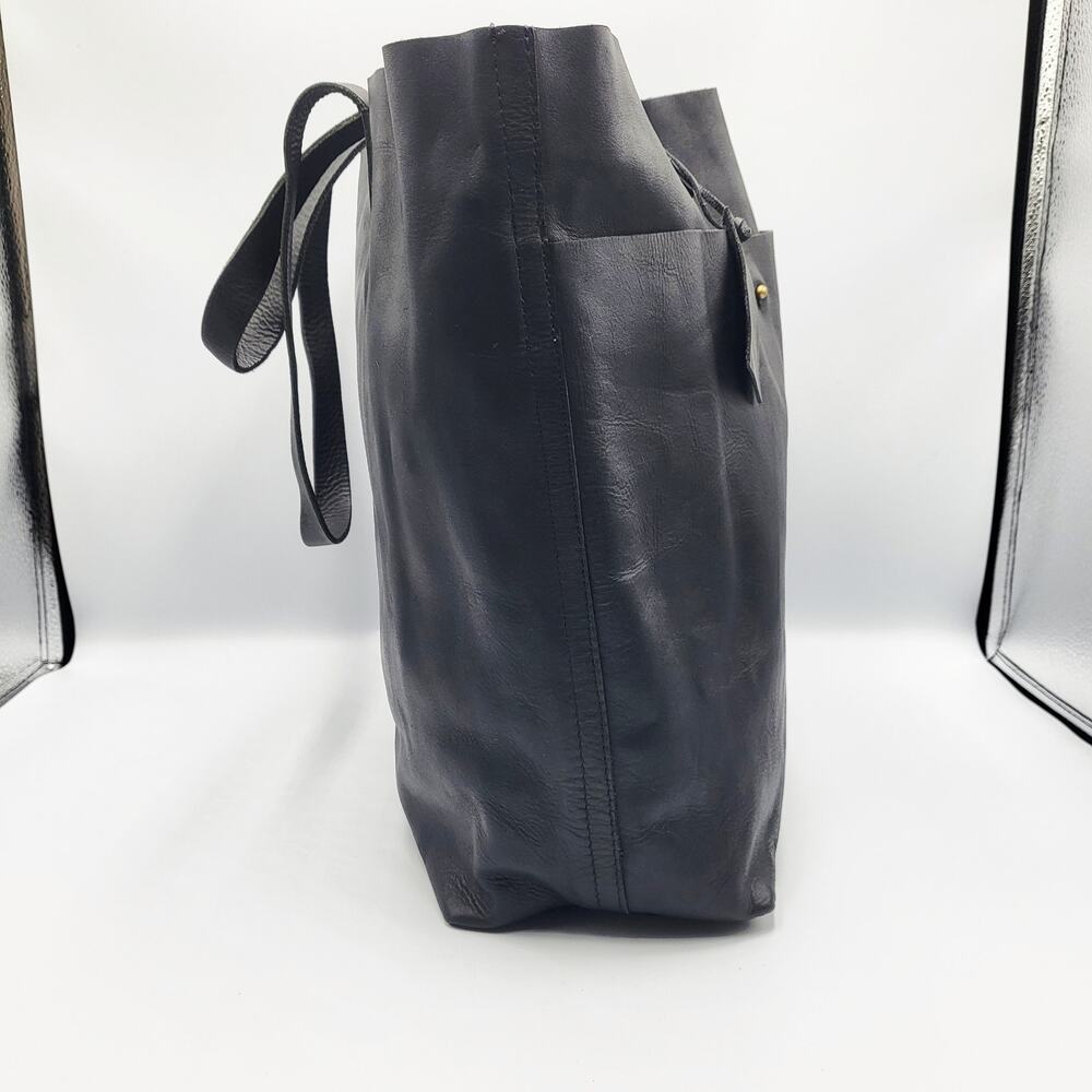 Meyelo Classic Artisan Crafted Black Leather Signature Tote Caryall Shopper Bag - Picture 4 of 13